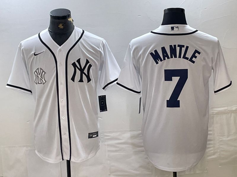Men New York Yankees 7 Mantle White Third generation joint name Nike 2024 MLB Jersey style 2